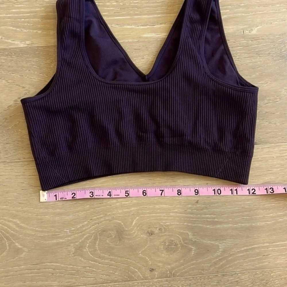 Womens Brown Ribbed V Neck Support Sports Bra Athletic Tank Crop Top Size Medium - Picture 5 of 6
